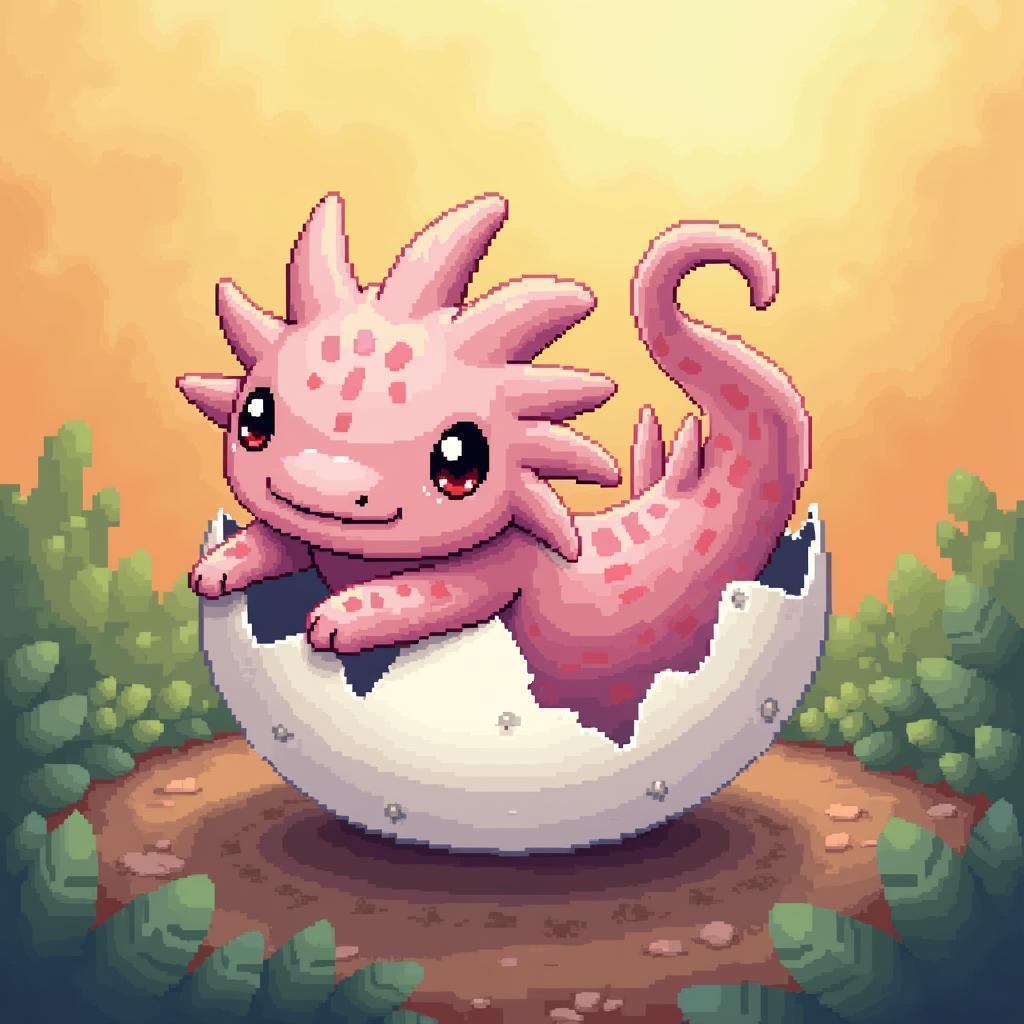Pixel Axolotl Hatching for a Kids Coloring Book