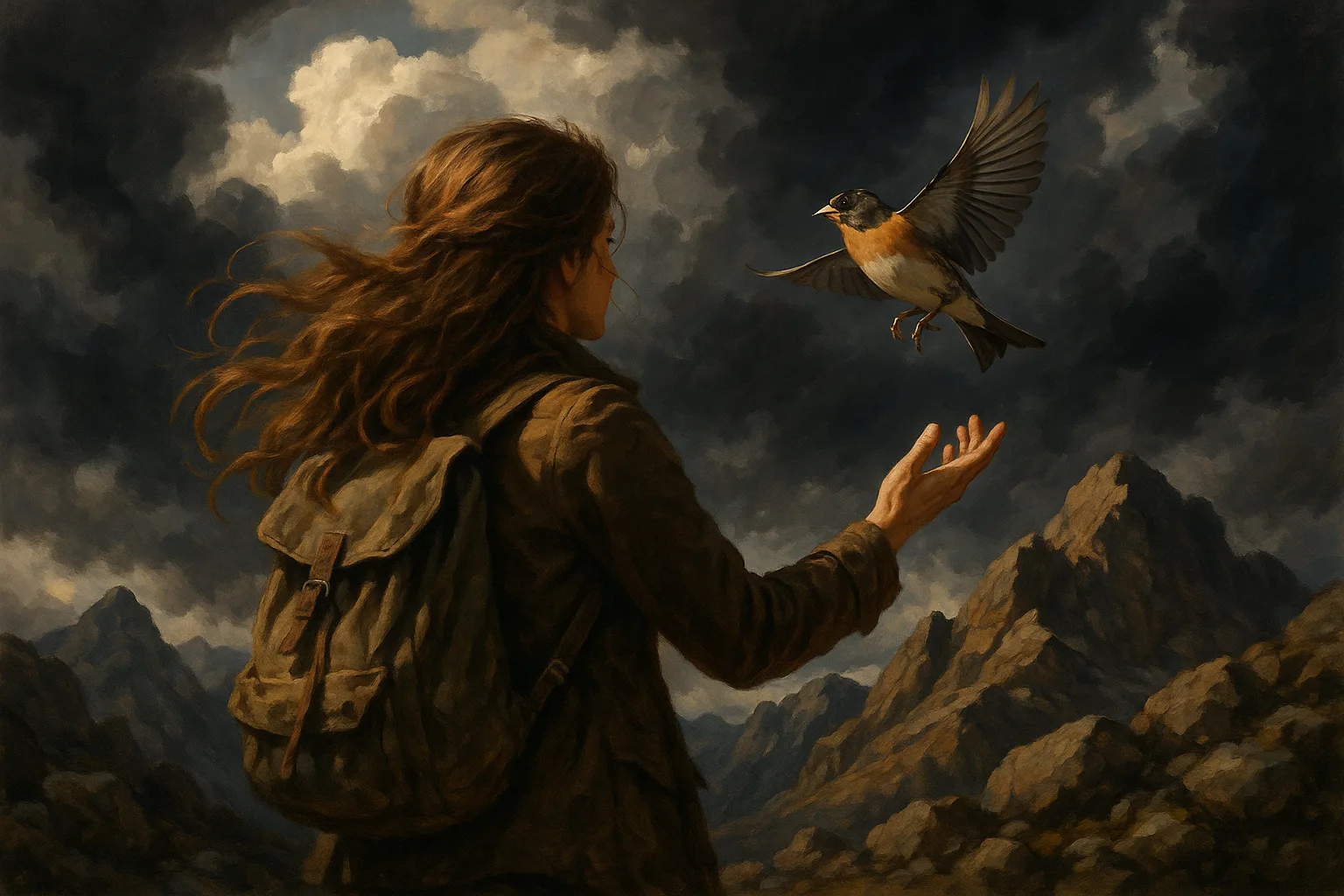 Long-haired Explorer Extends Her Hand