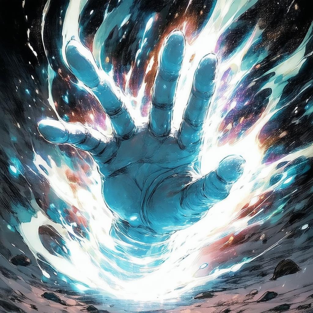Manga Palm Bursting With Swirling Aura Energy