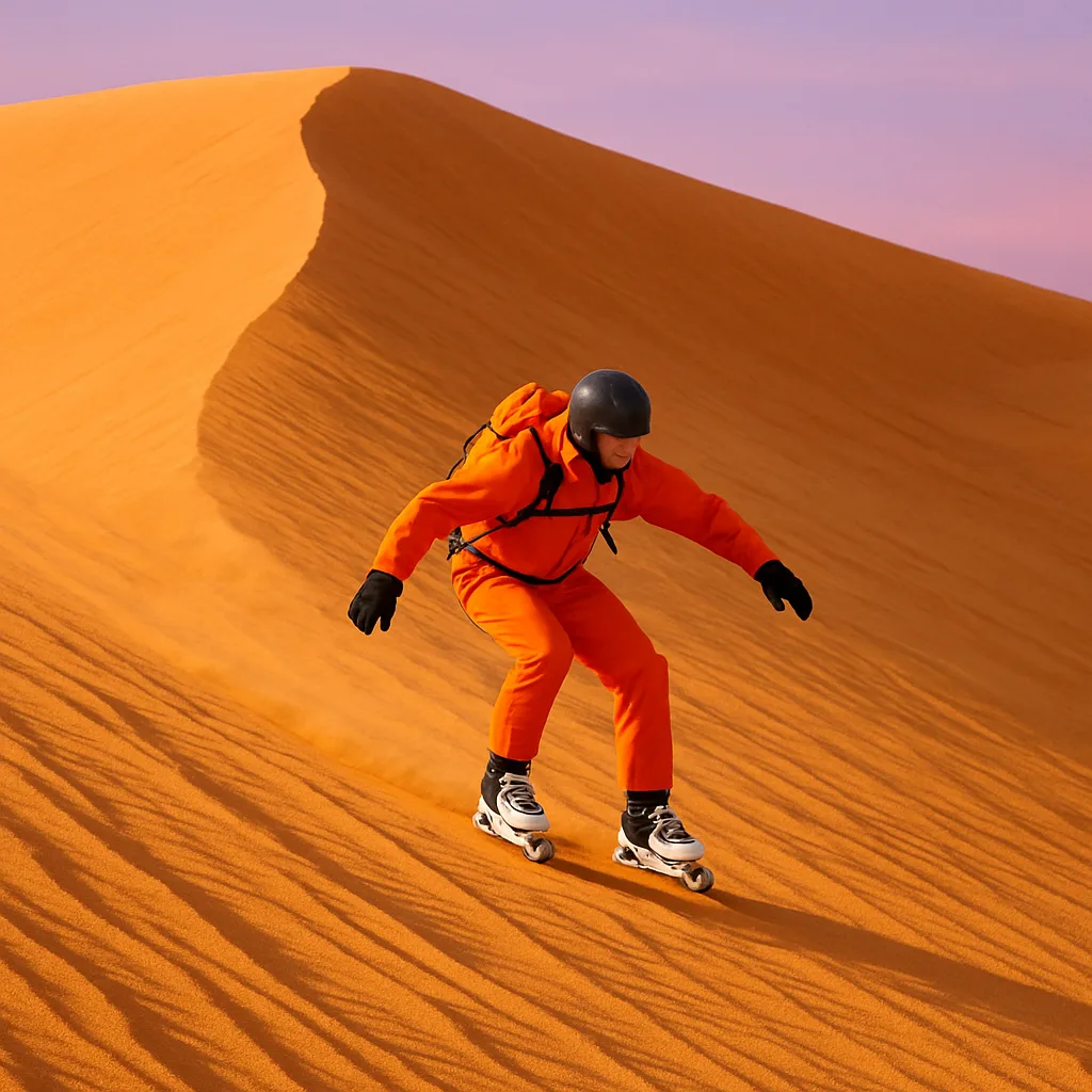 Daring Individual Clad in Striking Orange Attire Glides Gracefully