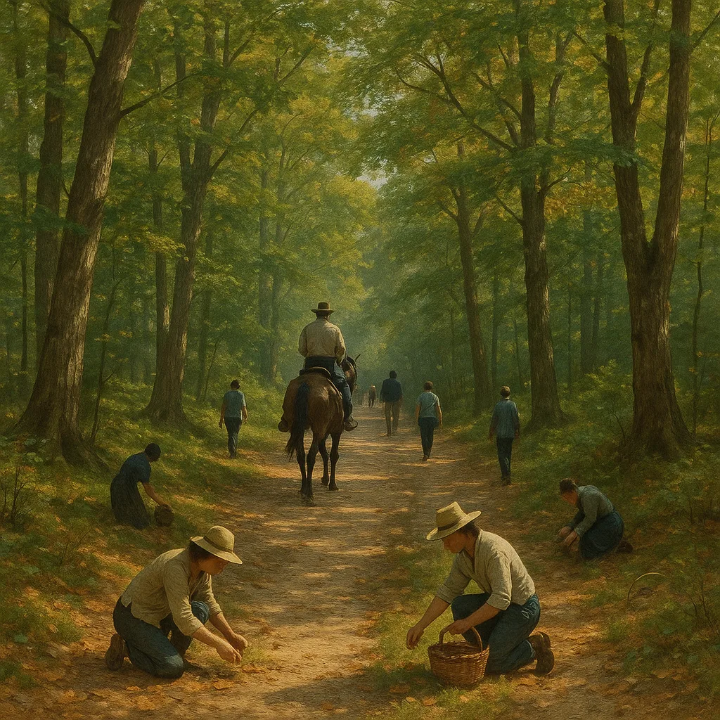 Forest Trail with Scattered People