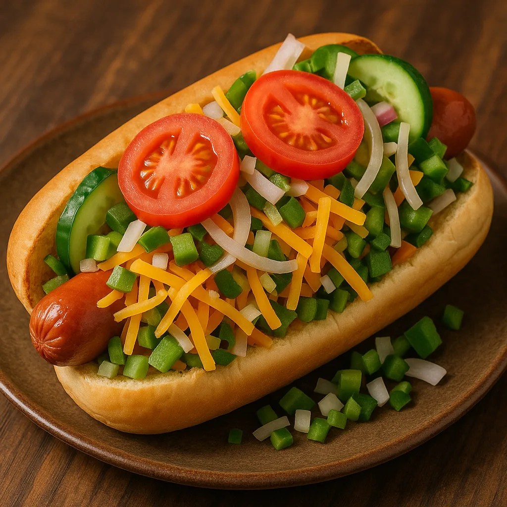 Hot Dog Topped with Shredded Cheddar Cheese