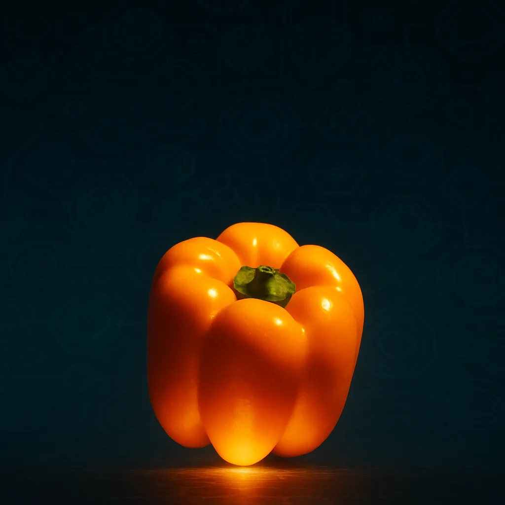 Single Sunset Orange Bell Pepper—its Taut