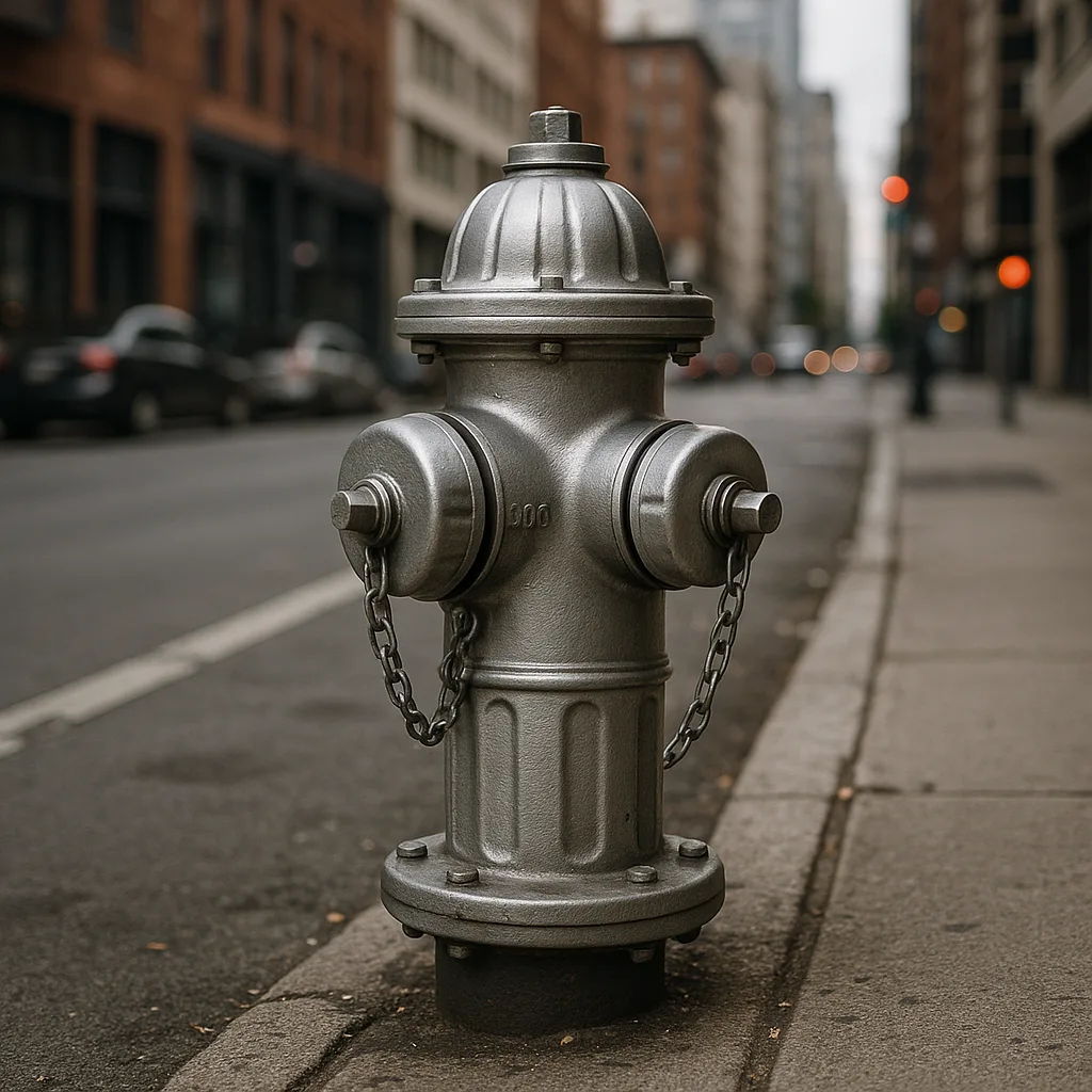 Silver-colored Fire Hydrant Situated Within a City Environment