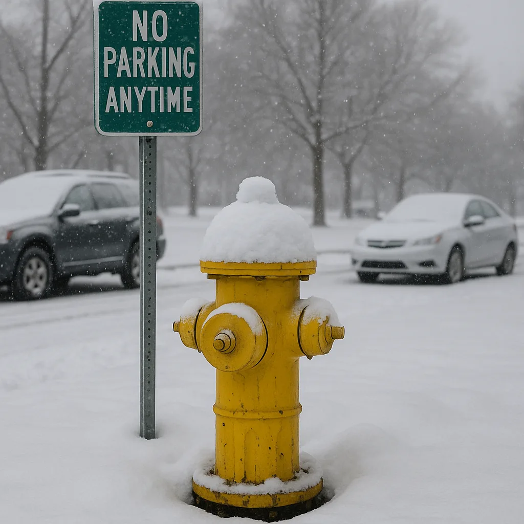Yellow Fire Hydrant Surrounded by Snow near a Street Sign