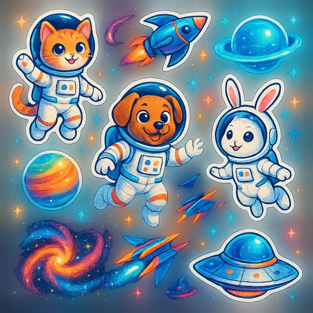 Playful and Energetic Set of Stickers Inspired by Outer Space