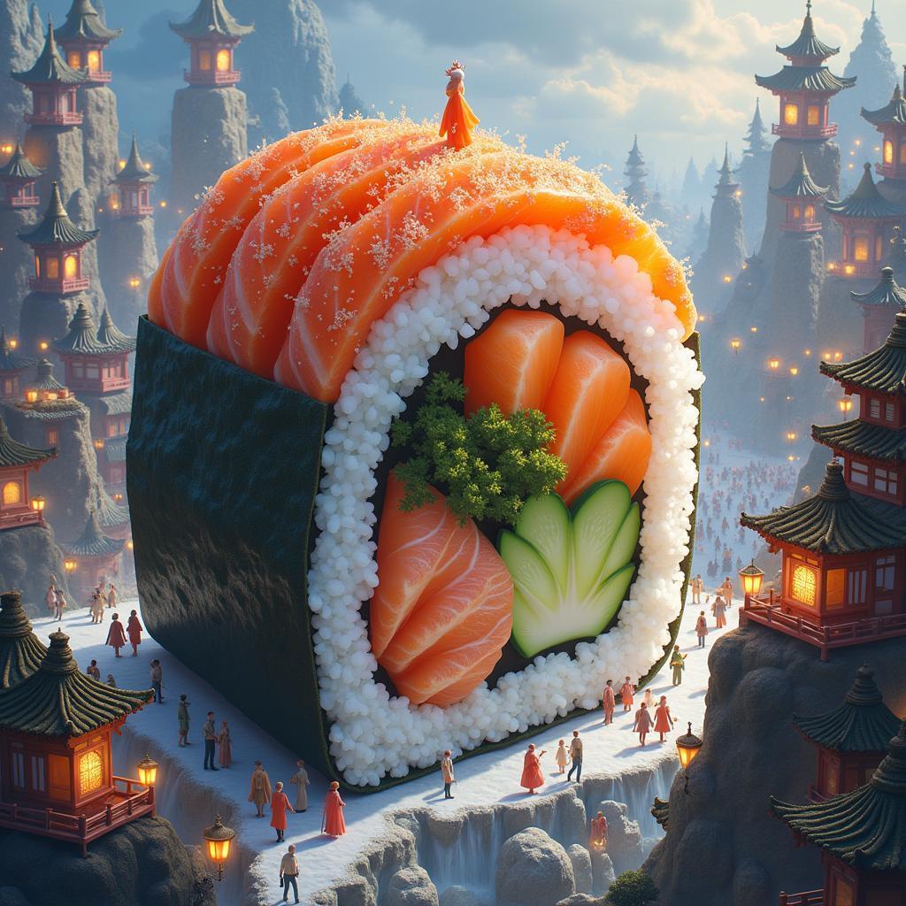 Colossal Sushi Roll Enchants a Fantastical City