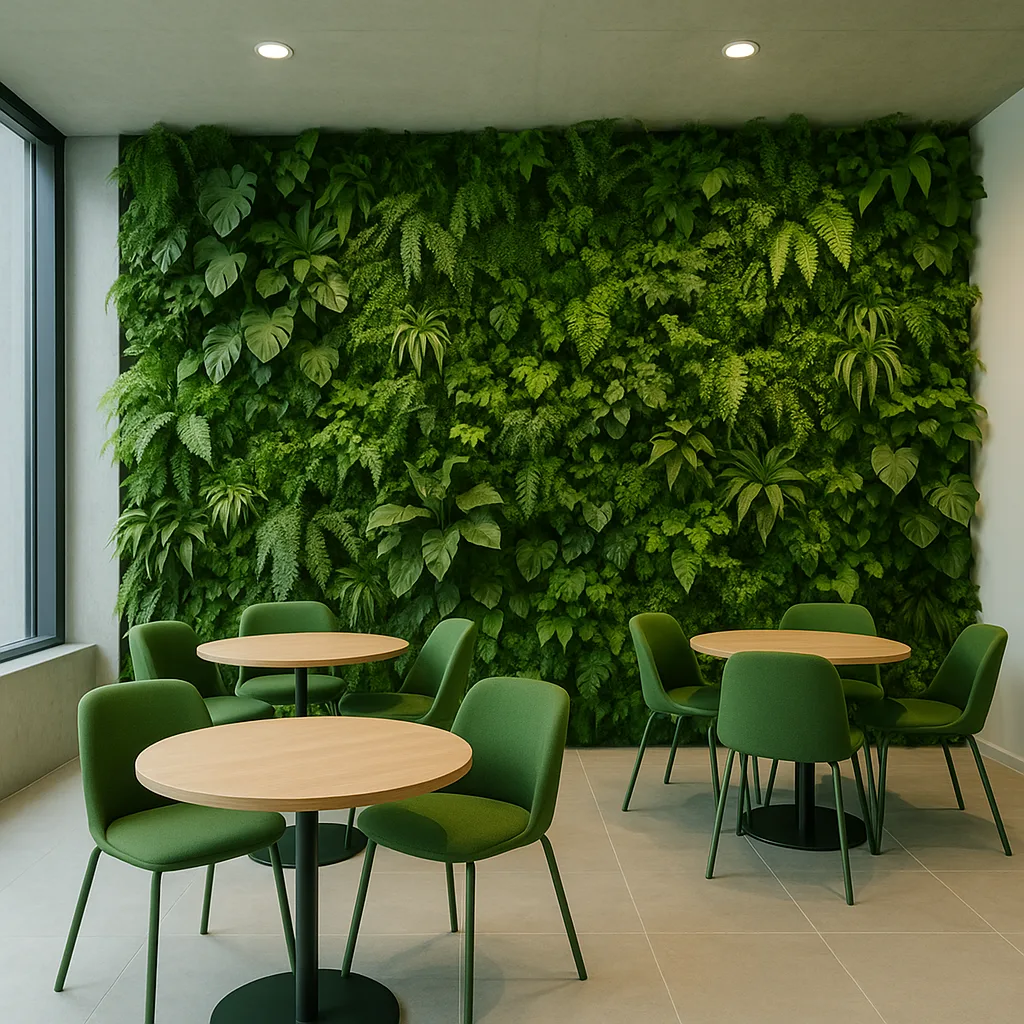 Modern Indoor Space with Green Chairs and Tables