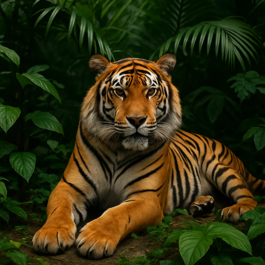 Regal Bengal Tiger Lounging Peacefully Within Vibrant