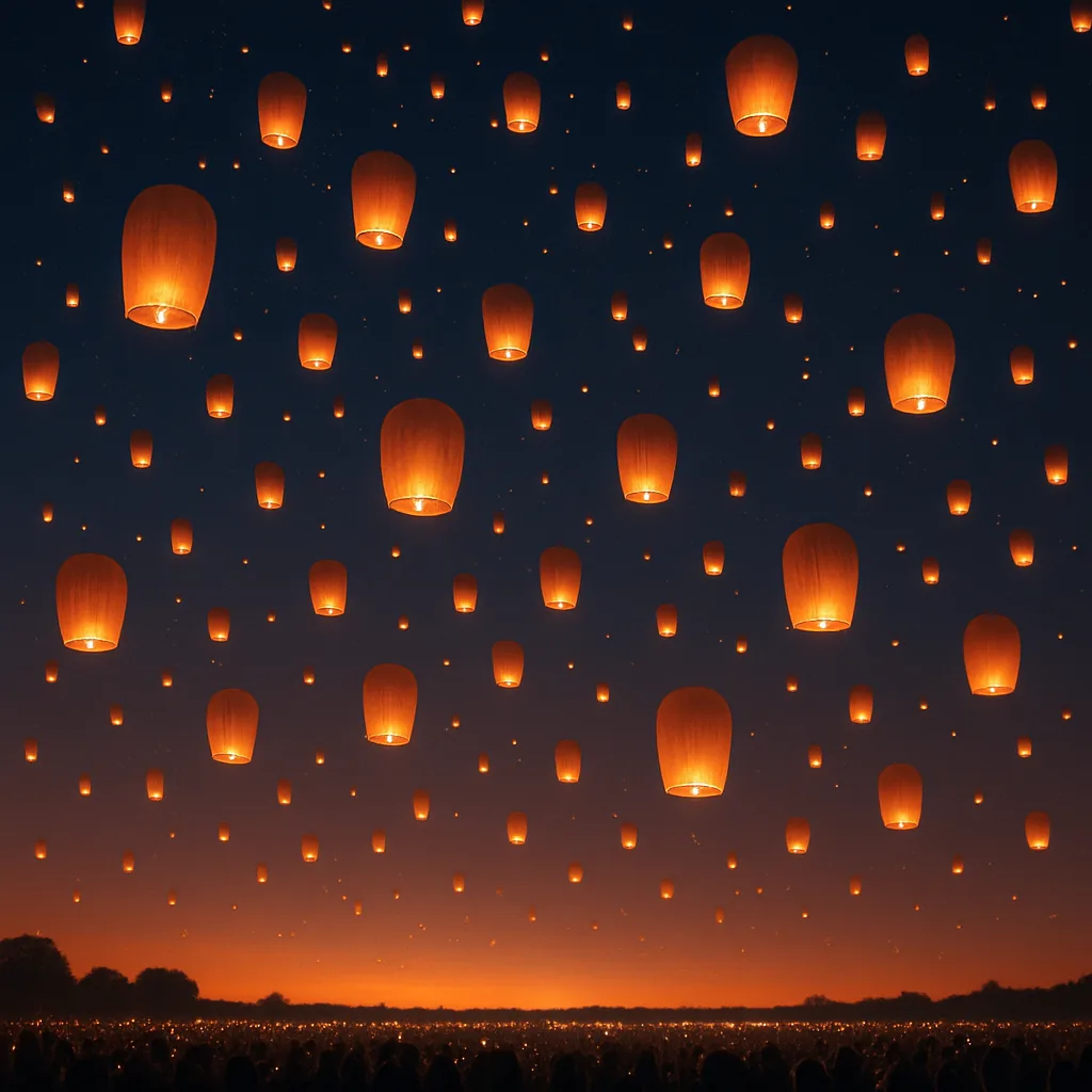Myriad Glowing Lanterns Ascend into the Twilight Sky
