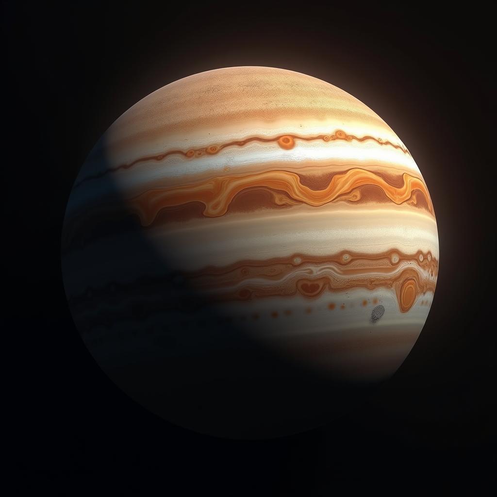 Jupiter's Swirling Storms in Dramatic Cinematic Light