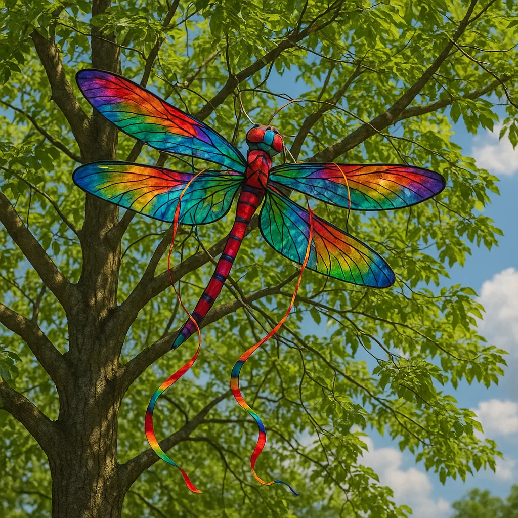 Colorful Kite Shaped Like a Dragonfly Caught