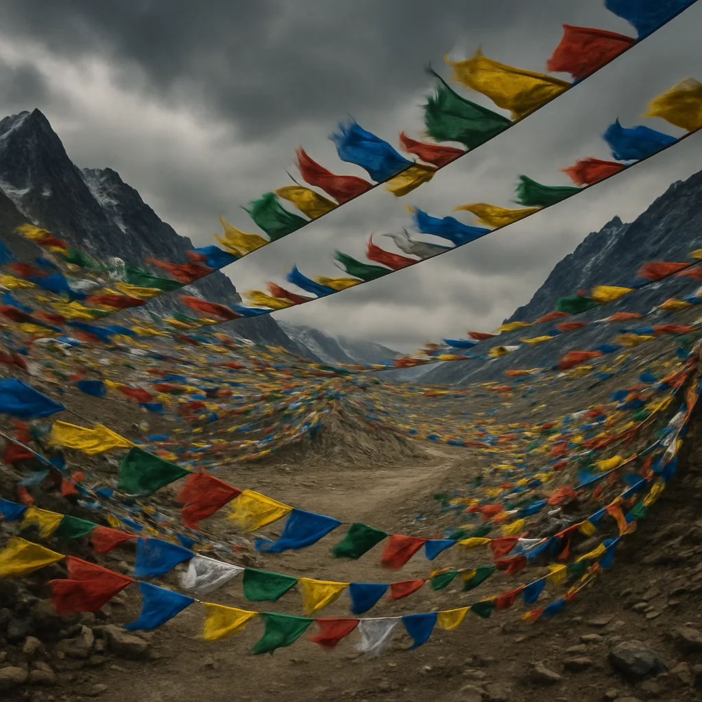 Thousands of Colorful Prayer Flags Whip Furiously in the Wind