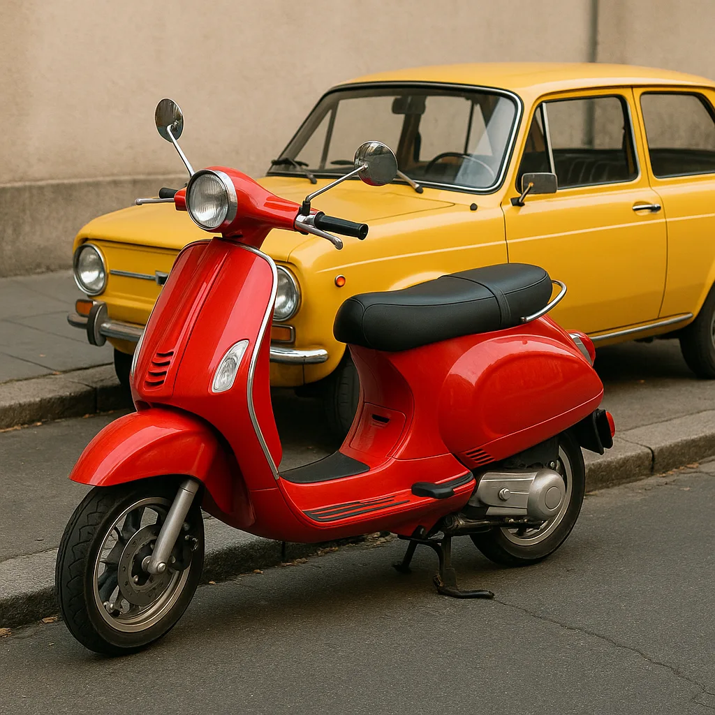 Yellow Vintage Car Is Parked by the Curb