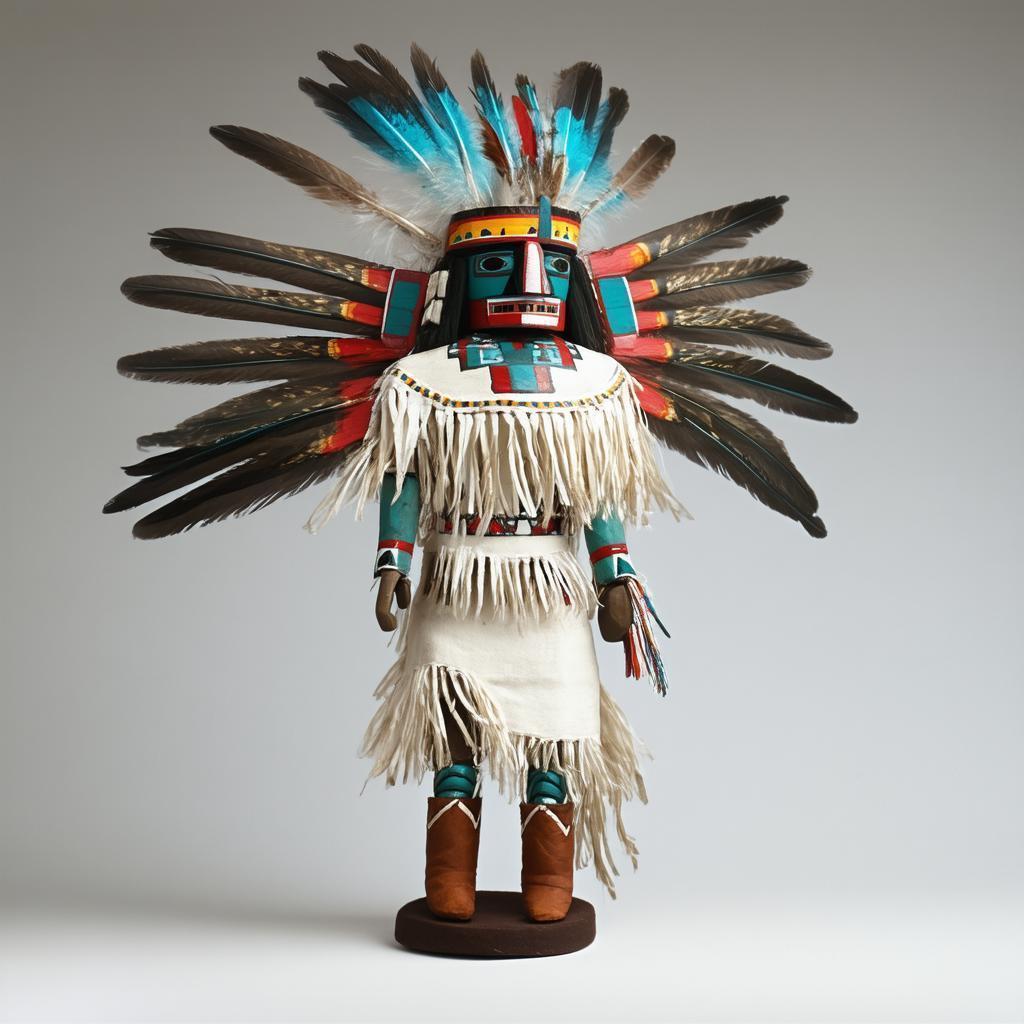 Feathered Kachina Doll in Vivid White Dress