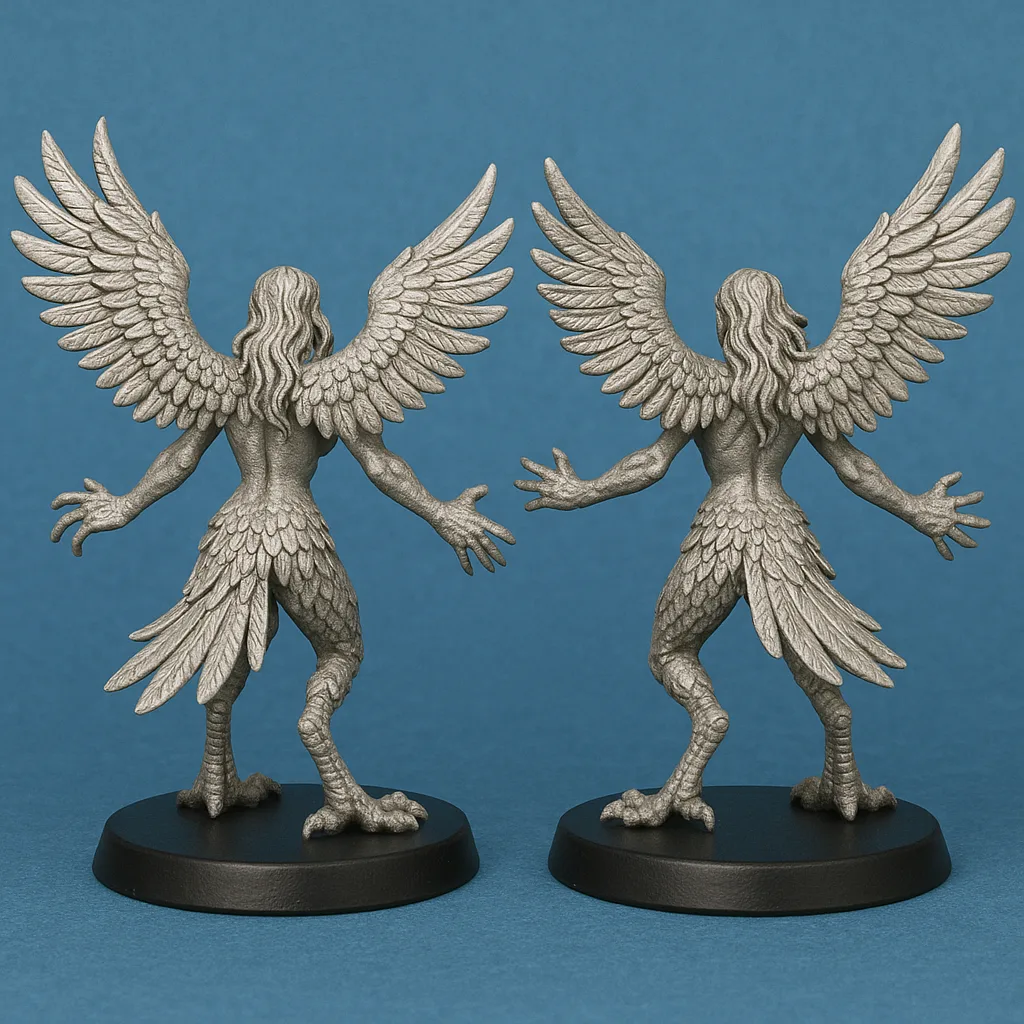 Two Silver Harpy Miniatures with Bird-like Wings