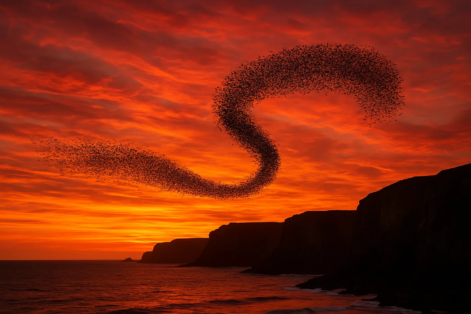 Vast Murmuration of Starlings Swirls Like a Dark Ribbon