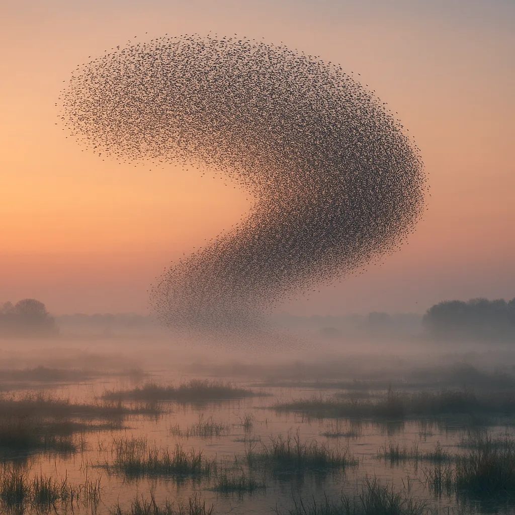 Vast Murmuration of Starlings Swirls in Unison
