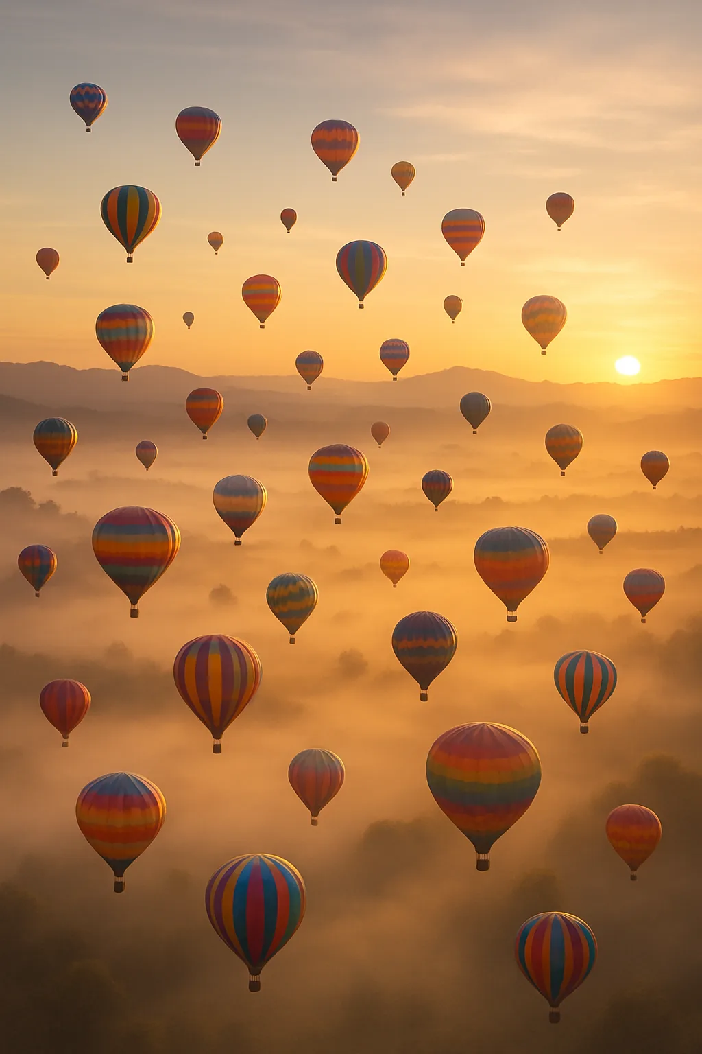 Dozens of Miniature Hot Air Balloons Drift Serenely