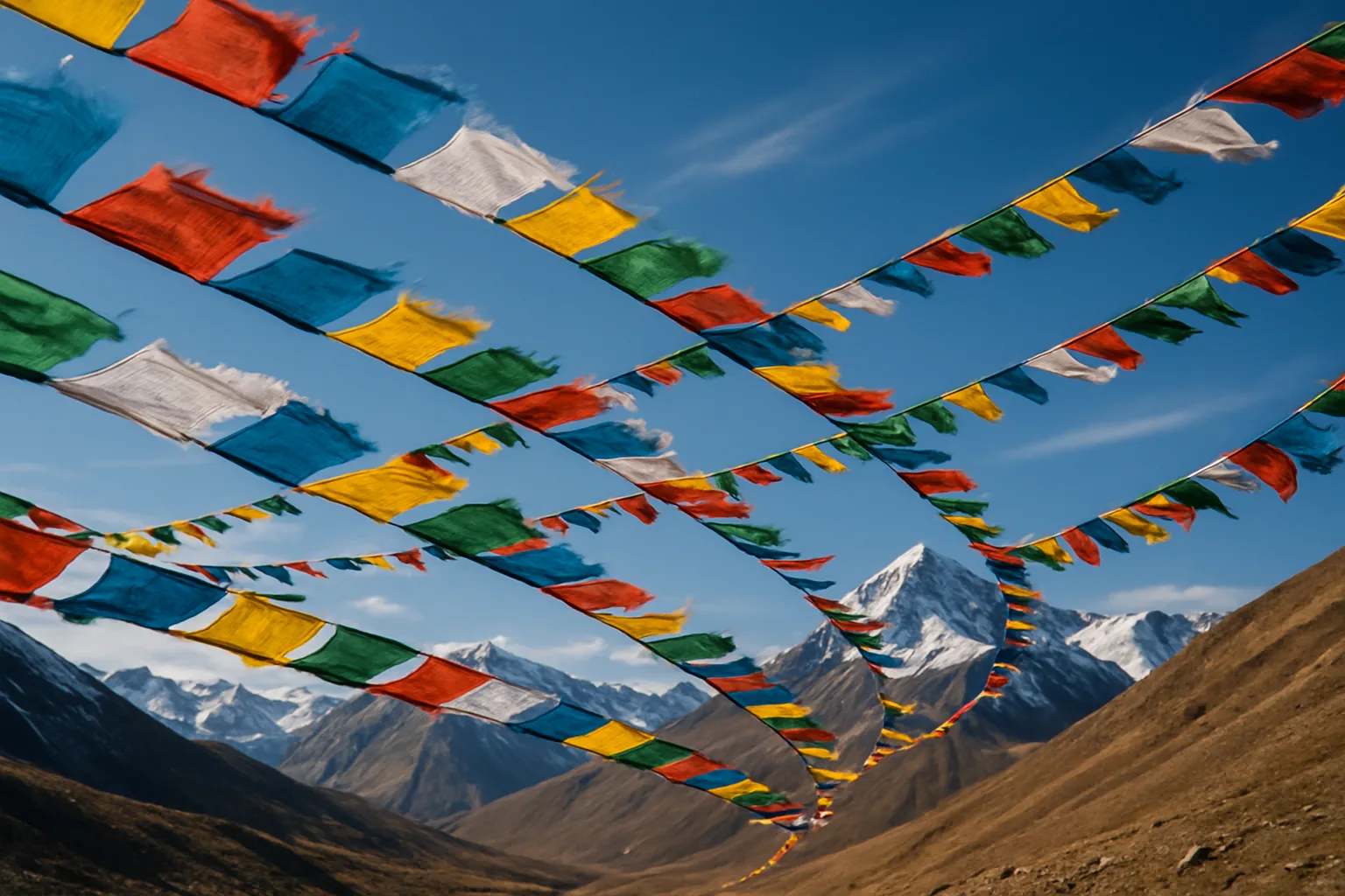 Myriad Colorful Prayer Flags Flutter Energetically