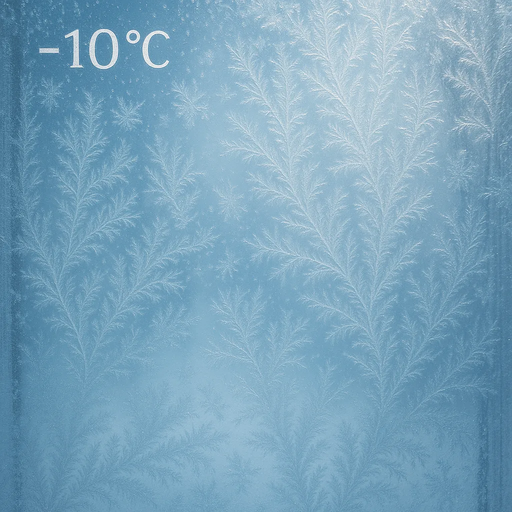 Chilled Window at -10°C, Covered with Fragile Ice Formations