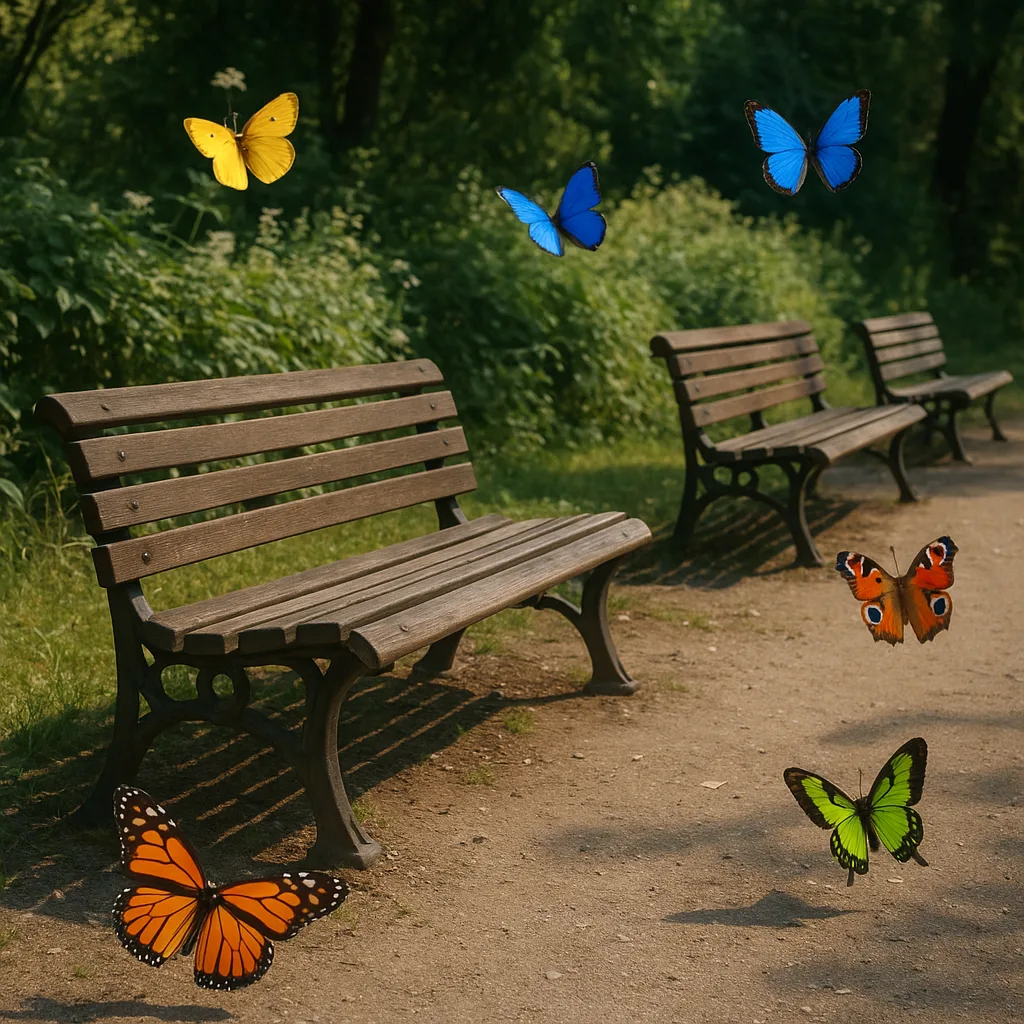 Authentic Setting Featuring Three Wooden Benches