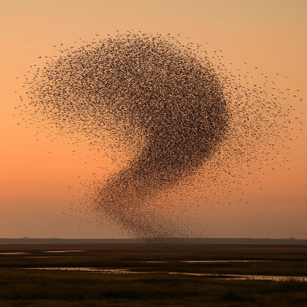Vast Flock of Thousands of Starlings Forms a Dynamic