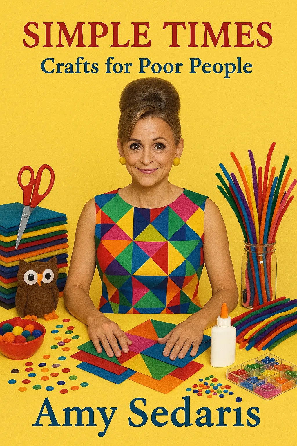 Brightly Colored Scene Featuring a Woman in a Geometric Dress
