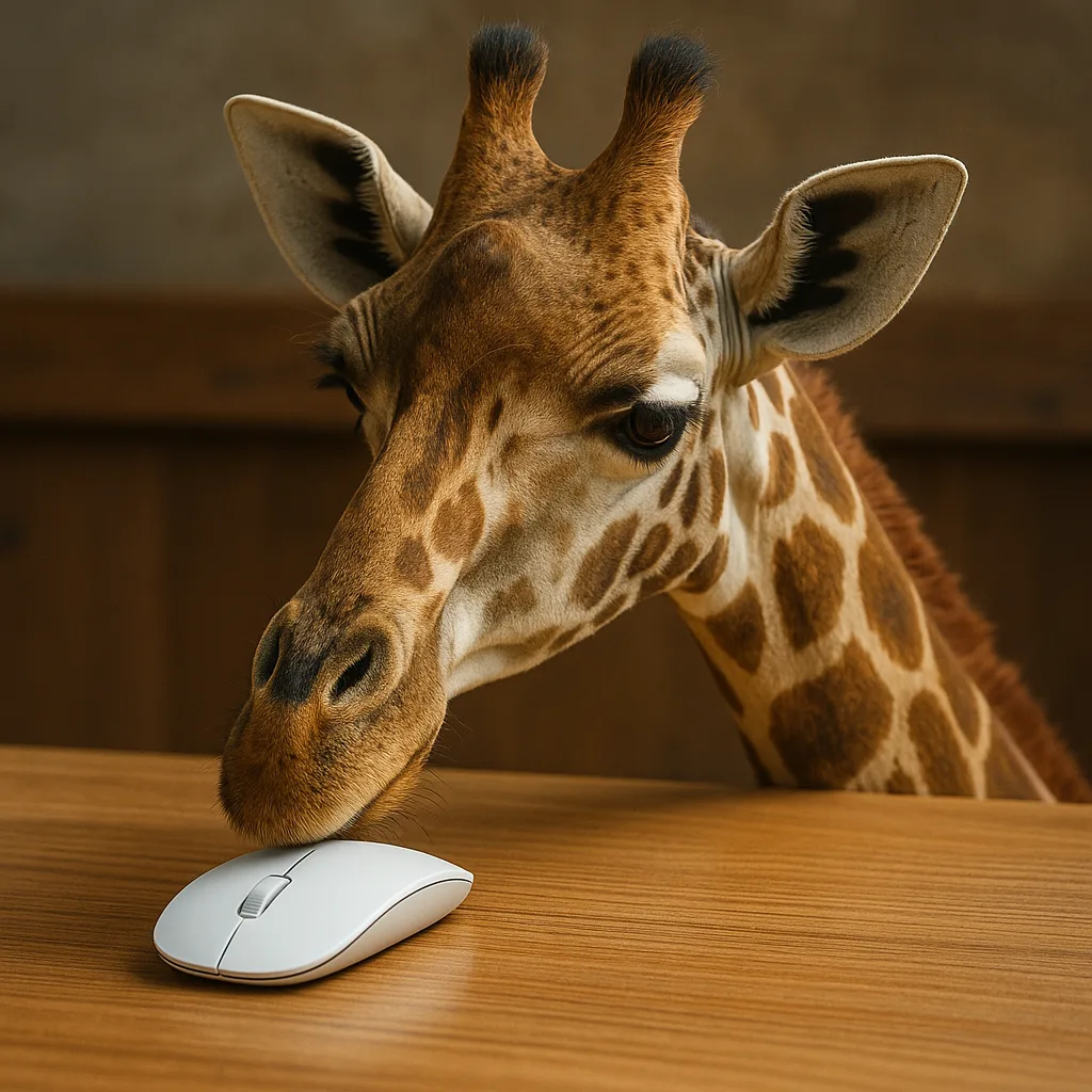 Showcasing a Giraffe Engaging with a Wireless Mouse