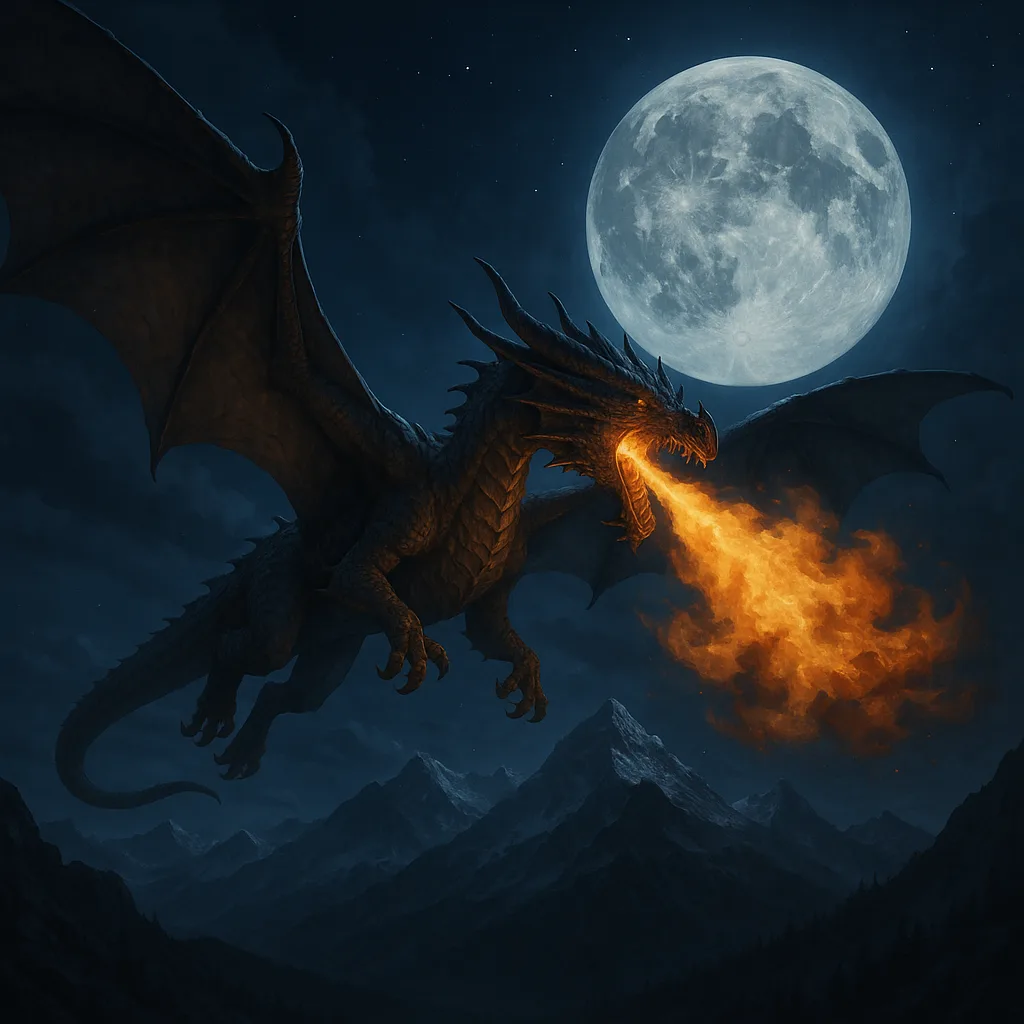 Magnificent Dragon Exhaling Flames as It Glides