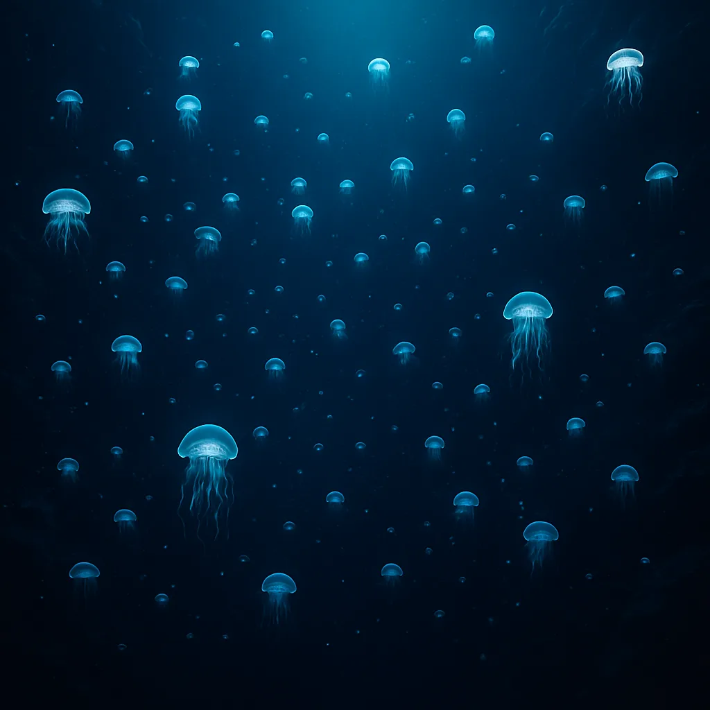Myriad Tiny Bioluminescent Jellyfish Illuminate the Dark Depths