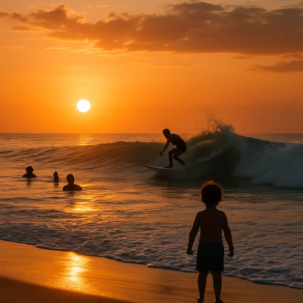 People Enjoying the Ocean at Sunset