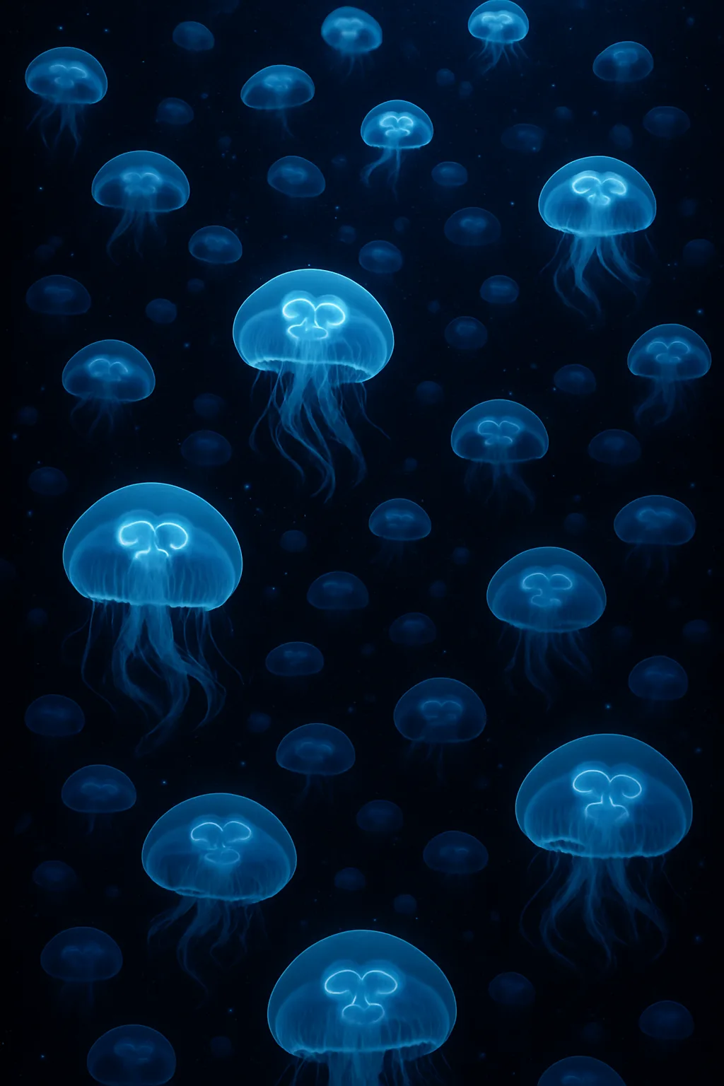 Innumerable Glowing Jellyfish Drift