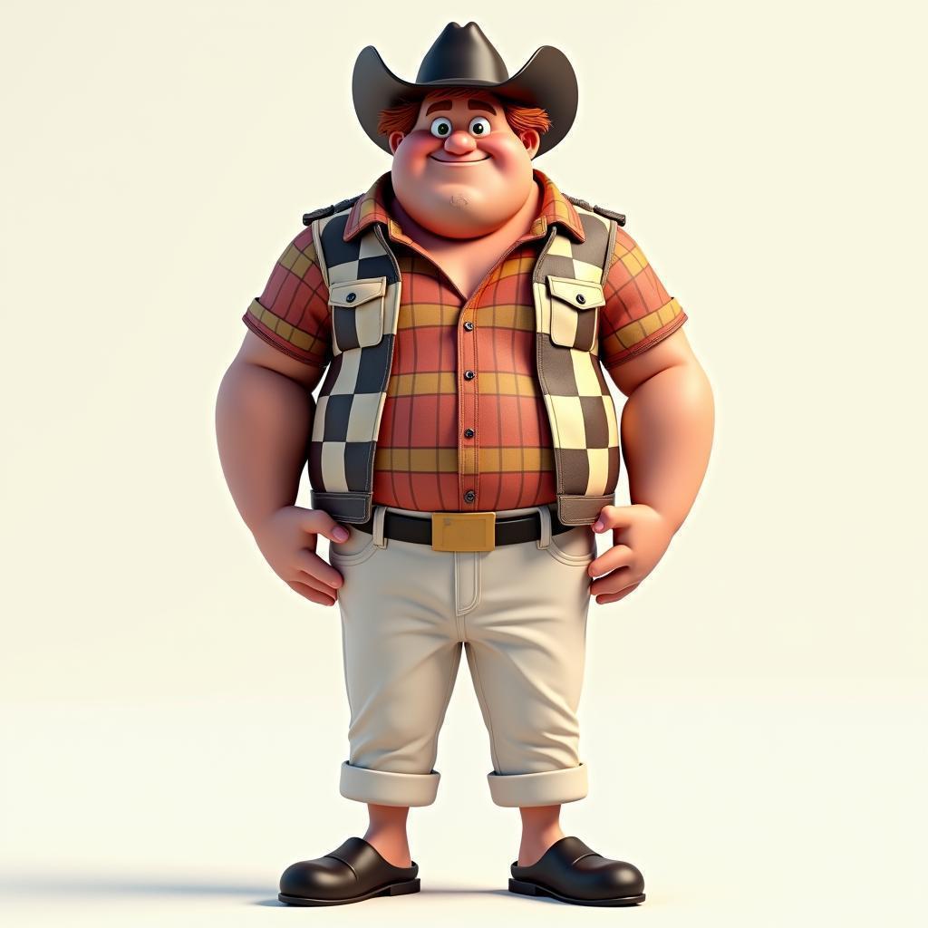 Checkered Cap Cowboy in Swirling 3D Texture