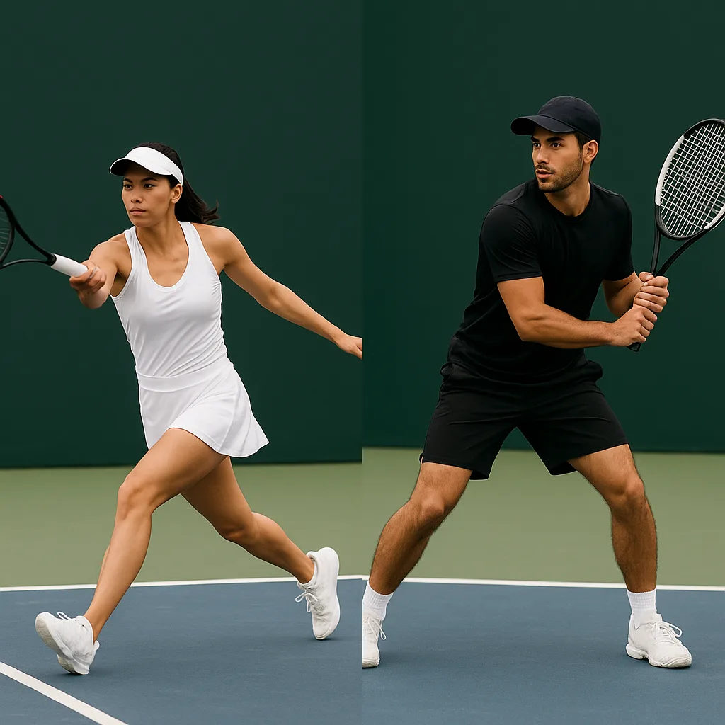 Two Tennis Players Engage in Separate Actions on a Court