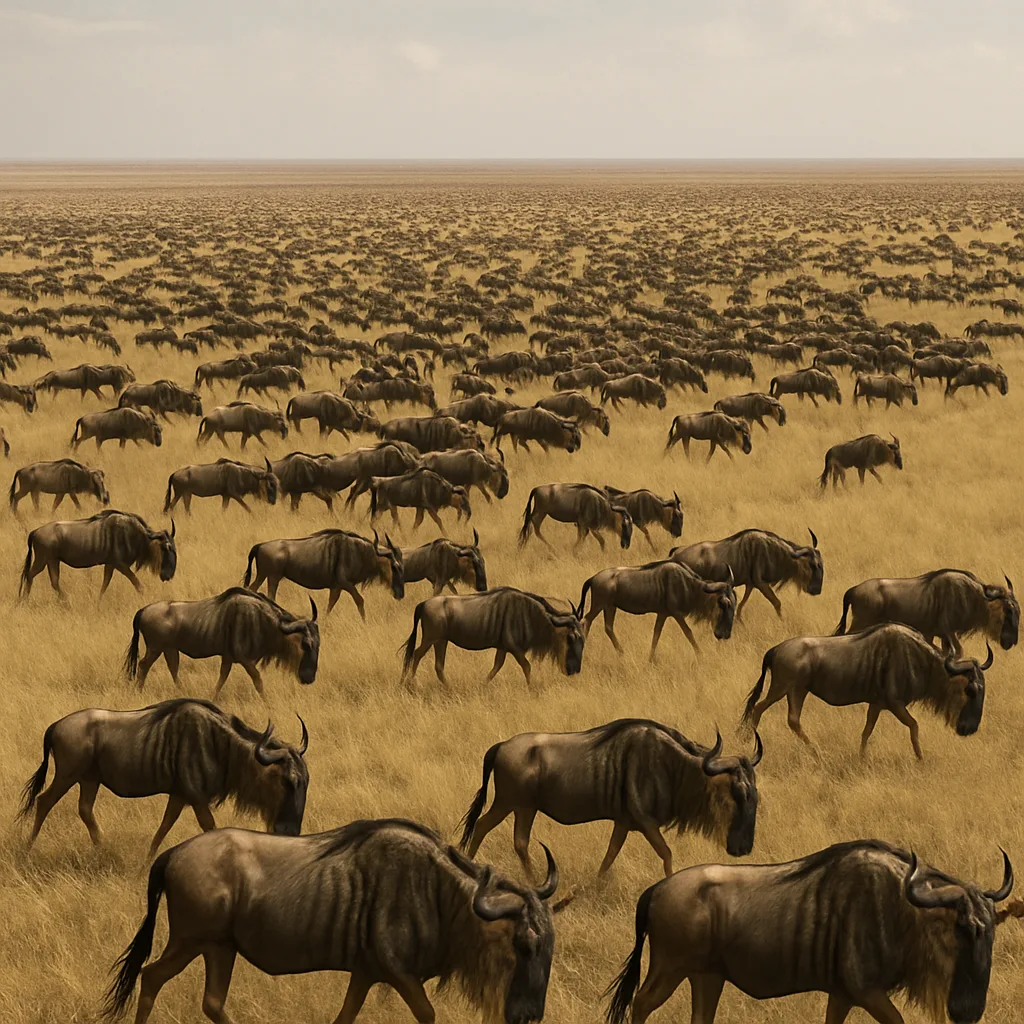 Vast Migration of Thousands of Wildebeest Stretches