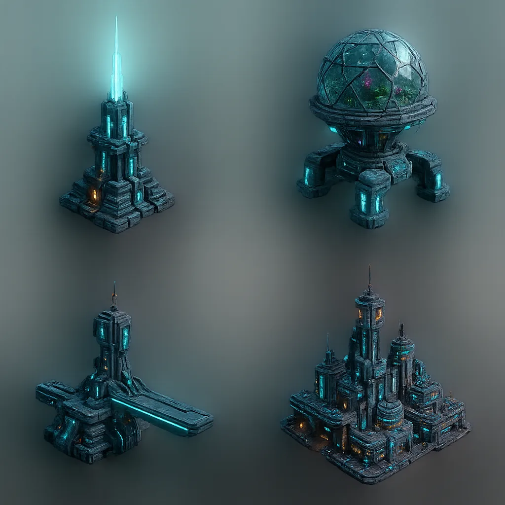 Showcasing Various Alien Constructions for My Futuristic Space Exploration Strategy