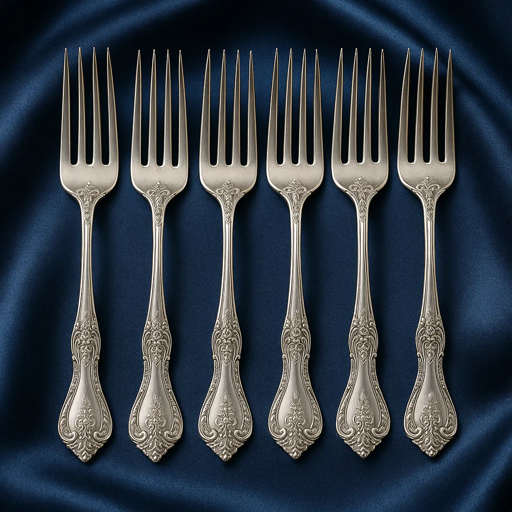 Distinguished Set of Six Antique Silver Dessert Forks