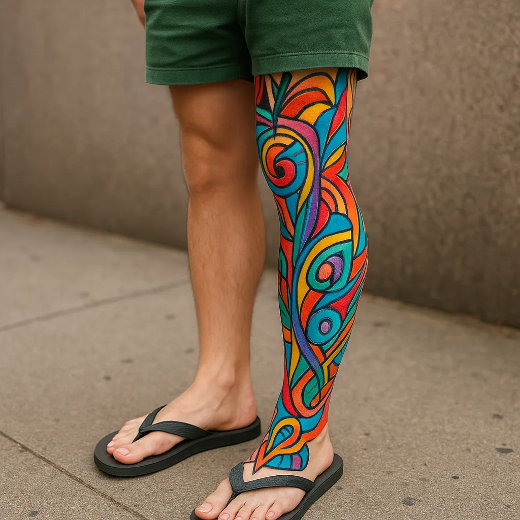 Person Wearing Green Shorts and Flip-flops Displays their Leg