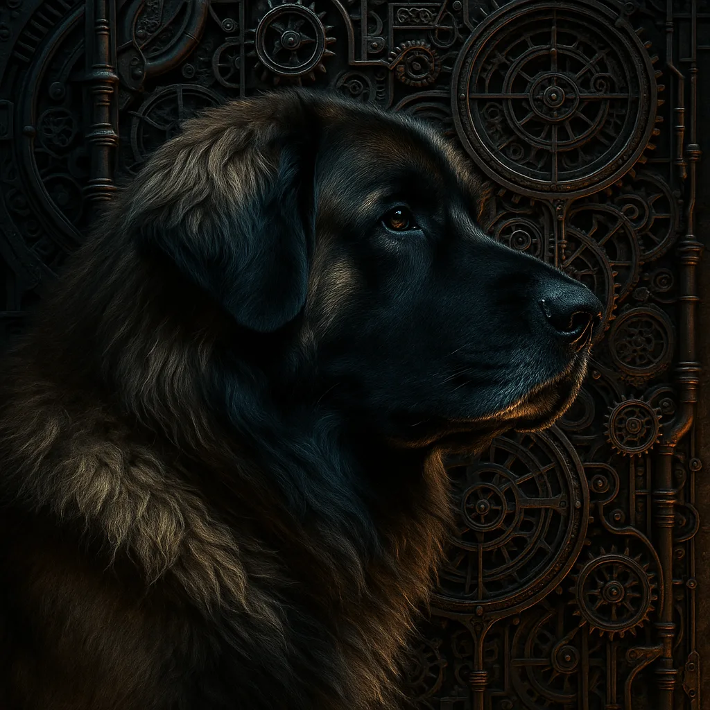 Dramatic Cool Uplighting Sculpts a Masculine Leonberg's Profile