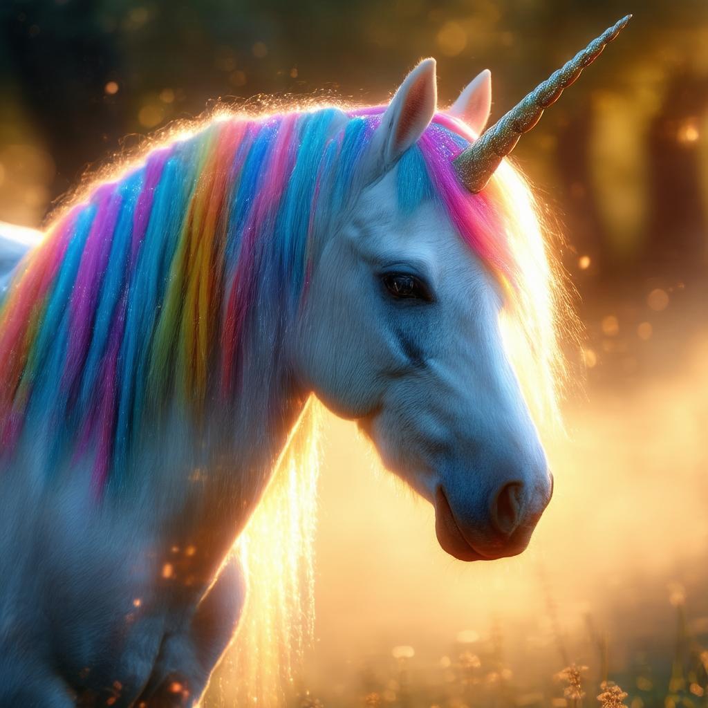 Unicorn With Rainbow Mane in Dreamy Golden Light