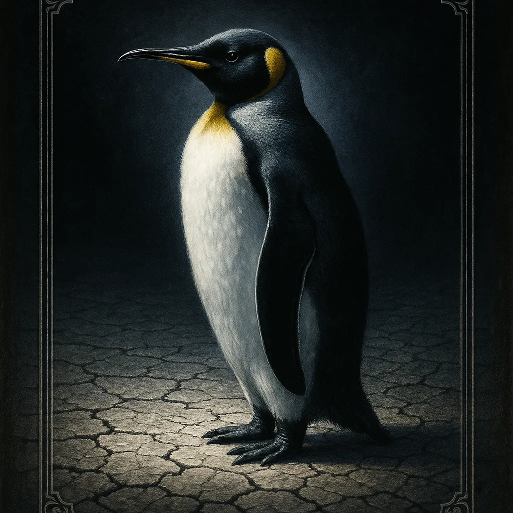 King Penguin in Profile on Sun-scorched Cracked Earth
