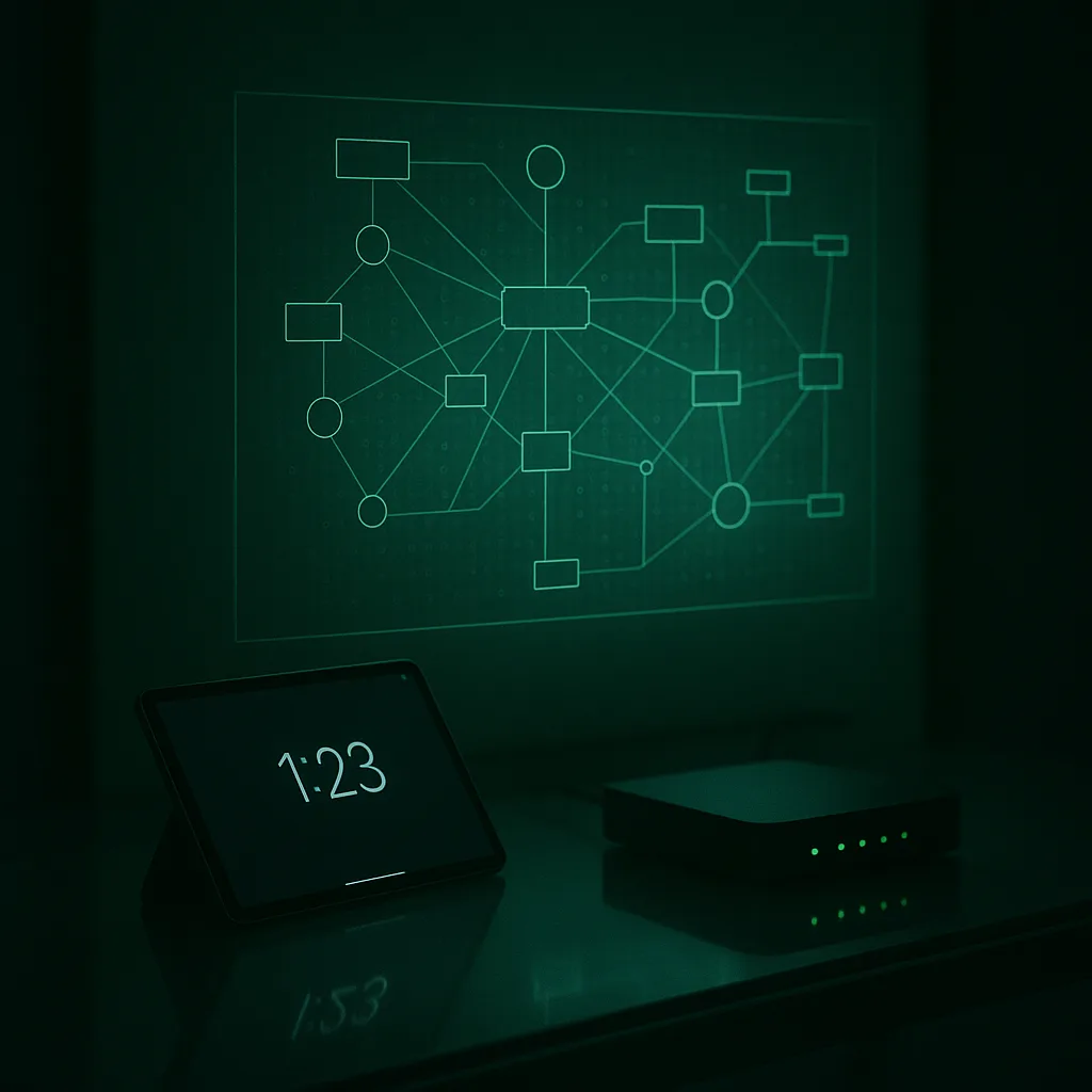 Network Diagram Takes Shape Within the Gentle Green Glow