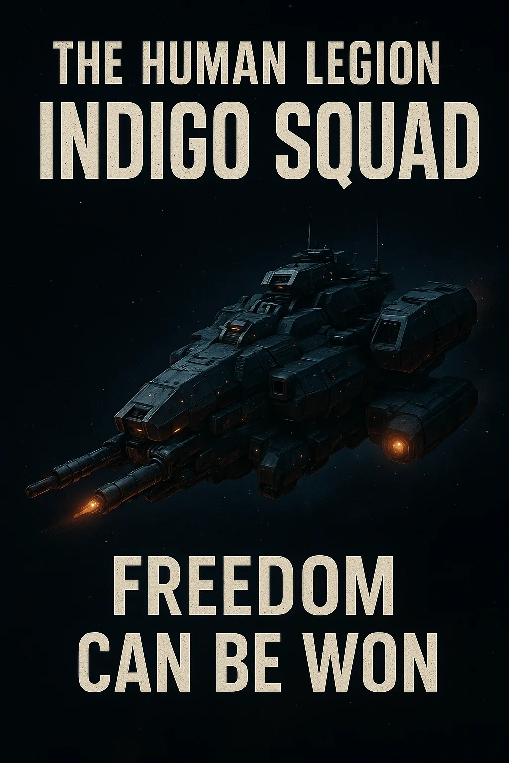 Futuristic Spacecraft with Heavy Weaponry Flying in Dark Space