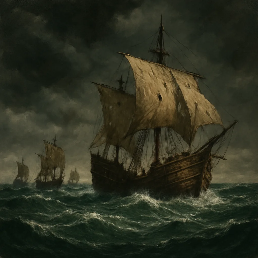 Small Fleet of Ancient Wooden Ships
