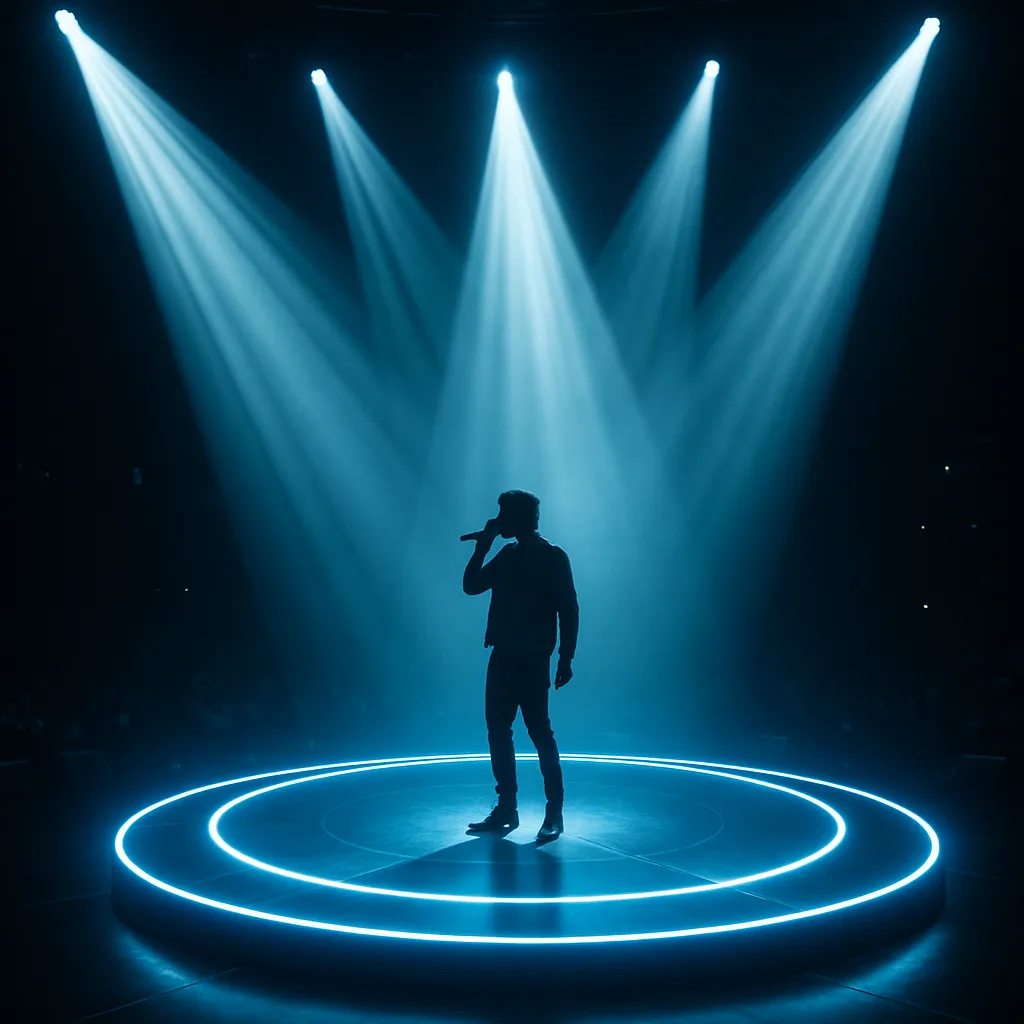 Performer Illuminated on a Futuristic Glowing Circular Stage