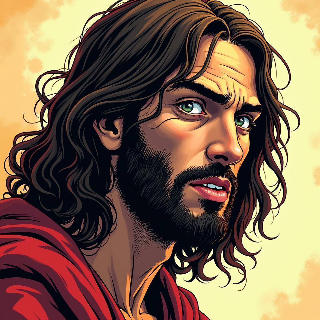 Depressed Jesus in Intense Manga Concept Art