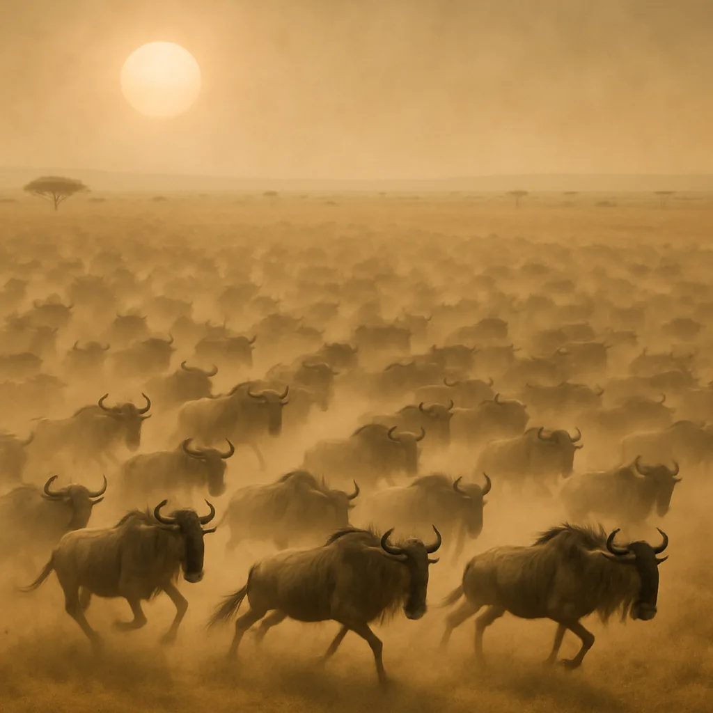 Vast Herd of Wildebeest Kicks Up a Monumental Dust Cloud
