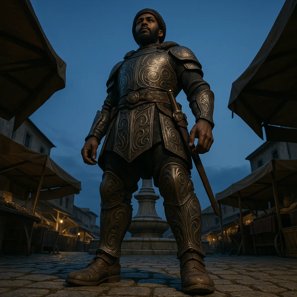 Towering Warrior of North African Descent Dominates the Foreground