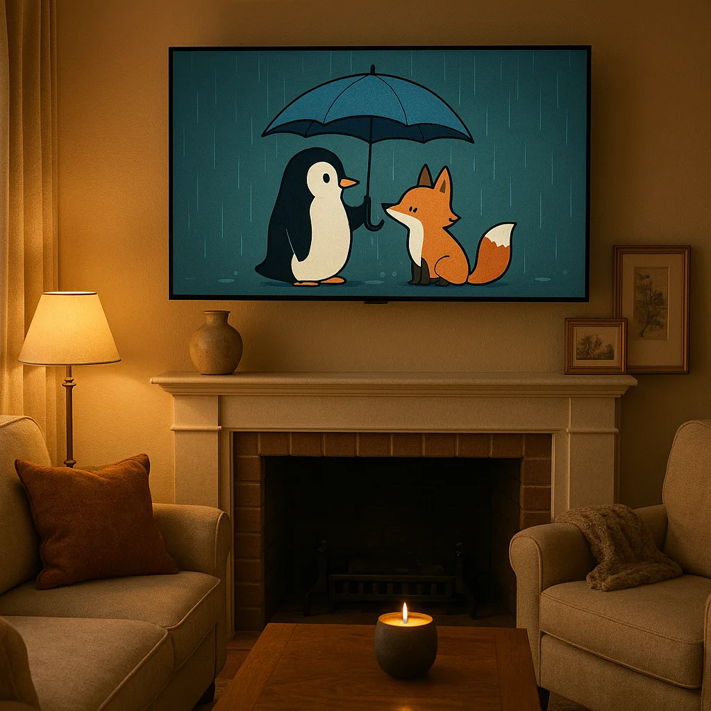 Comfortable Living Room Features a Fireplace That Hasn't Been Lit